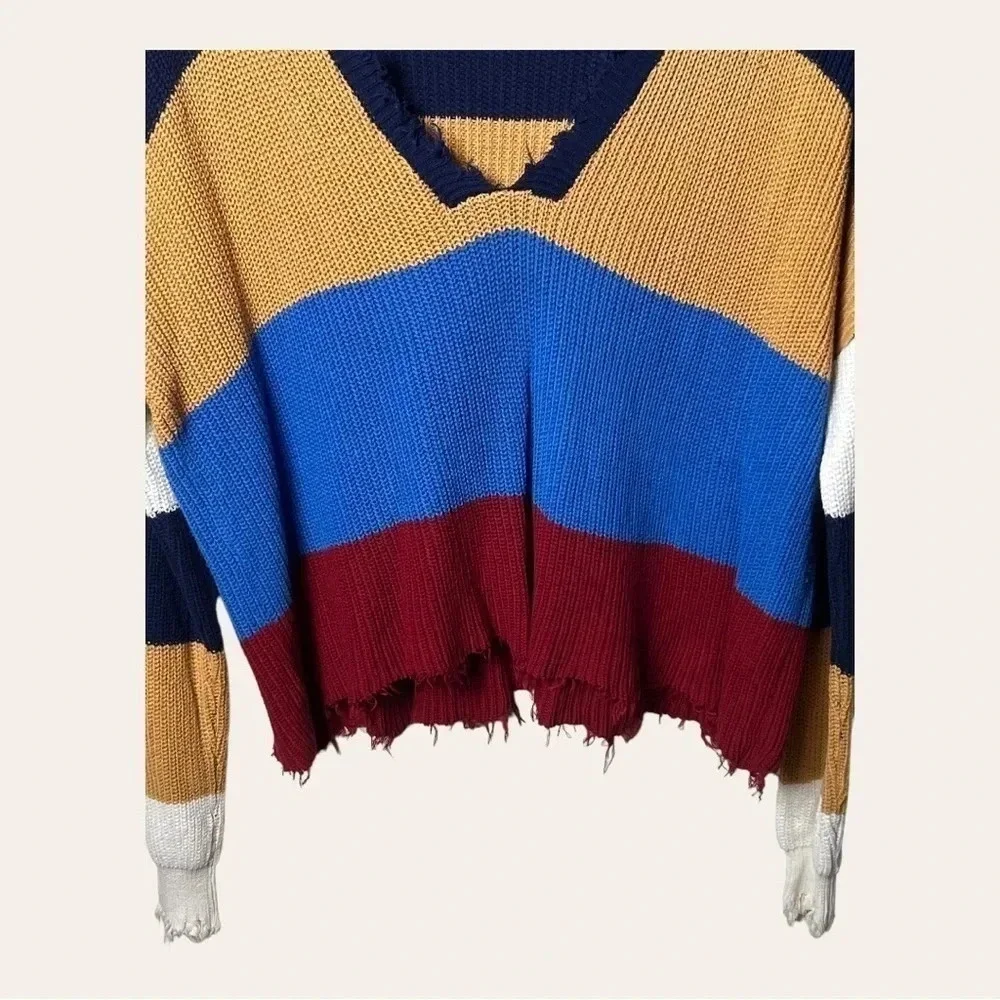 1284. Fate LONG SLEEVE SWEATER SIZE LARGE FACTORY‎ DISTRESSING COLOR BLOCK LG.